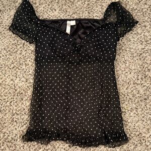 Black Polka Dot Sheer Puff Sleeve Cami